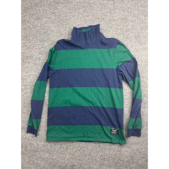 Levi's T Shirt Men's Medium Green Blue Striped Turtle Neck Long Sleeve Relaxed - Picture 1 of 7